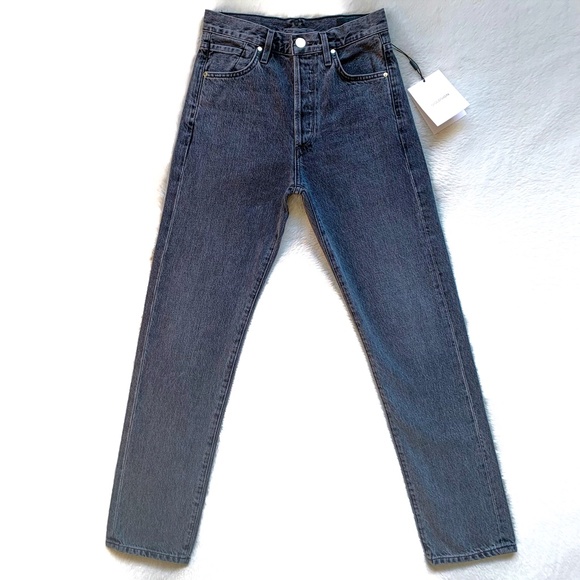 GOLDSIGN Benefit High Rise Relaxed Straight Farrow Cotton Jeans - Picture 7 of 13